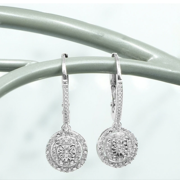 Geniune Diamond leverback earrings   full quarter caret ss NWT - Picture 6 of 17